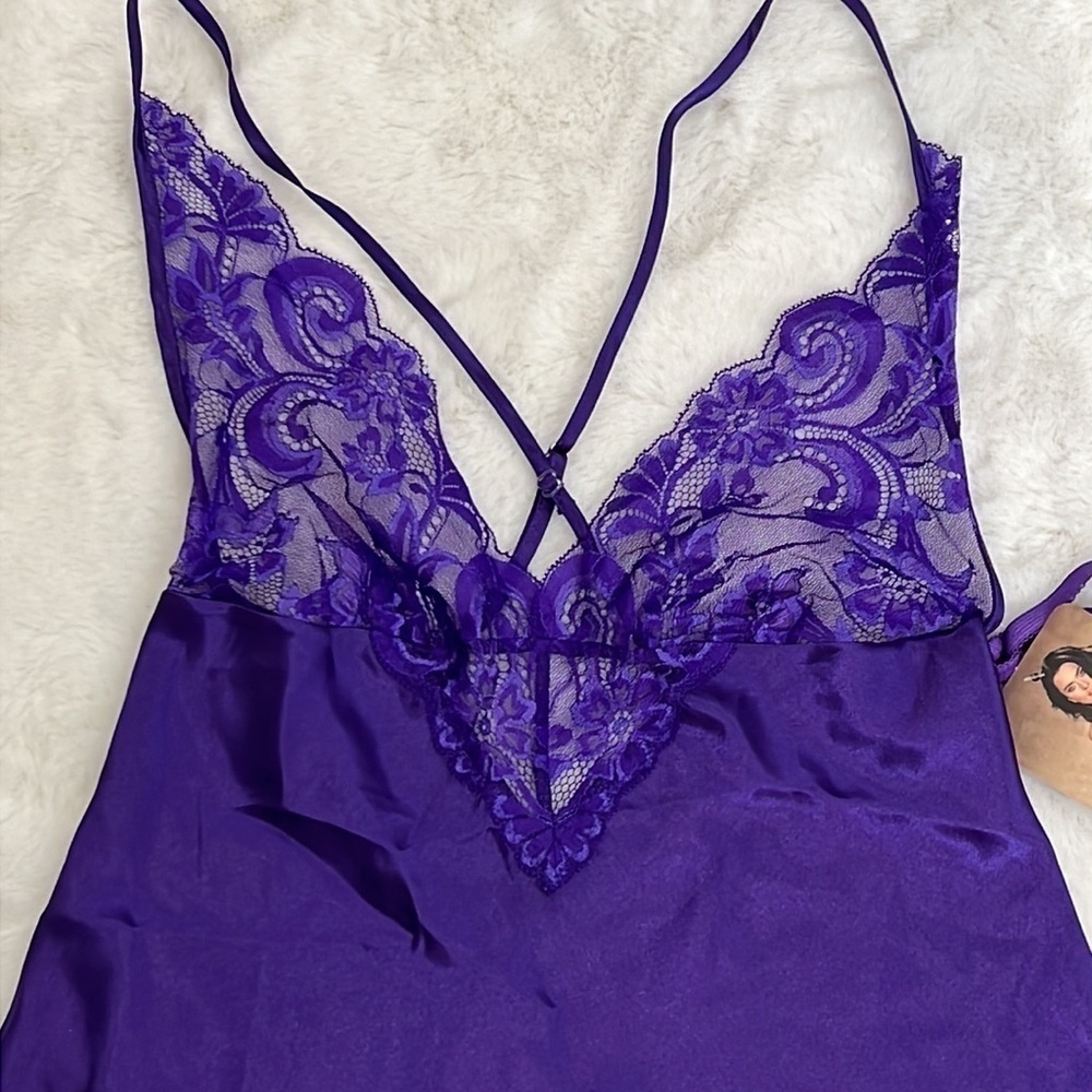 Shirley of Hollywood purple lace nightie/ chemise 2 piece NWT adjustable strap - Picture 5 of 14